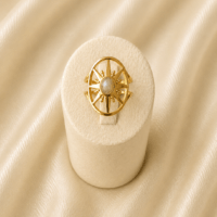Bague solaire acier inoxydable labradorite dorée · DGC