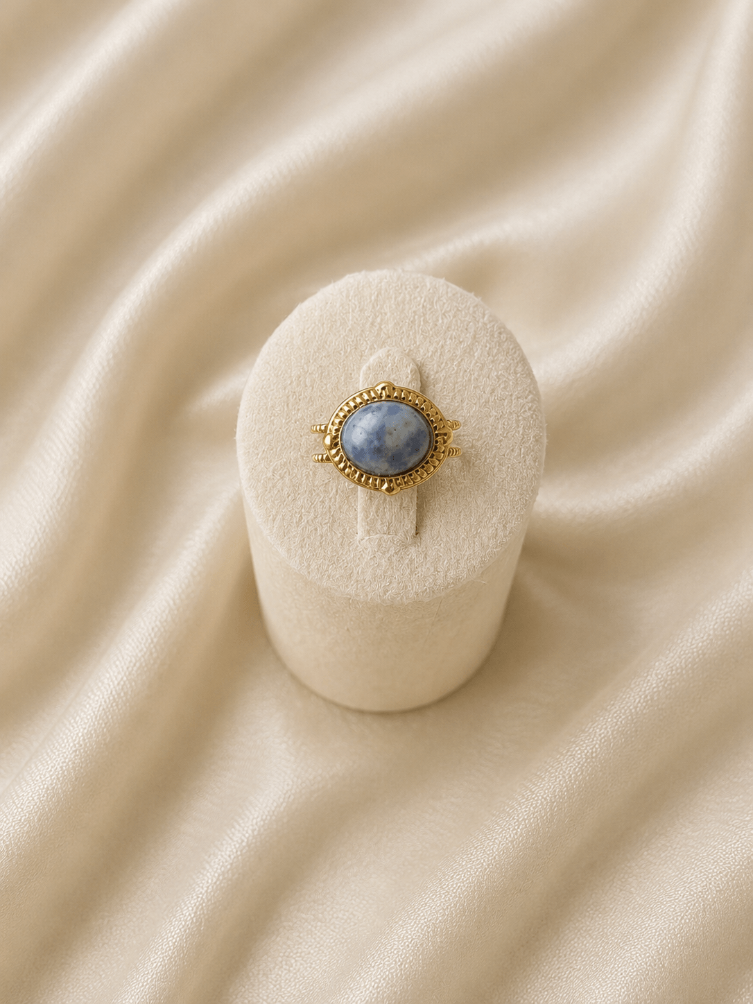 Bague acier inoxydable sodalite dorée · Réglable · DGC