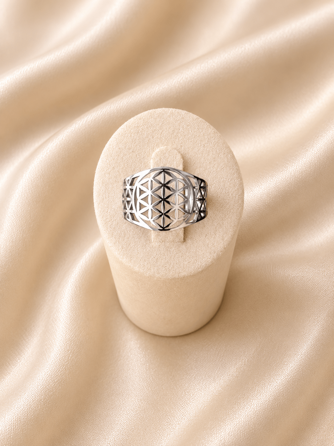 Bague acier Fleur de Vie argent