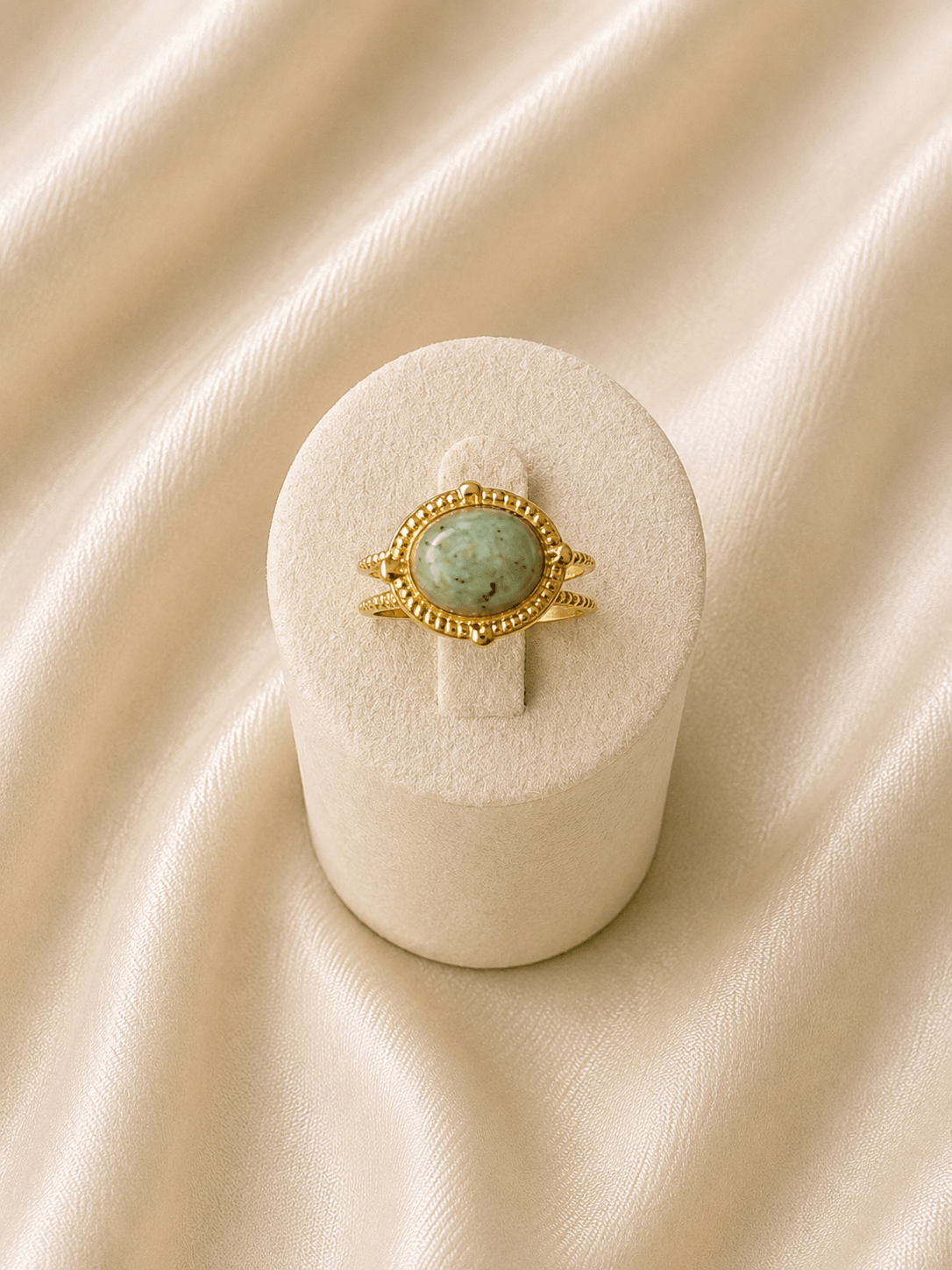 Bague acier inoxydable labradorite dorée · Réglable · DGC