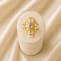 Bague solaire acier inoxydable améthyste dorée · DGC
